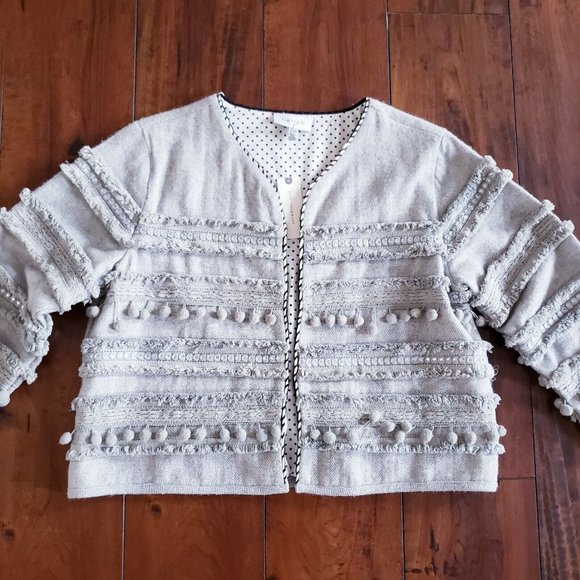 Harlyn Anthropologie Cropped Open Front Jacket Medium Annapolis Pom Pom NWT - Picture 7 of 16